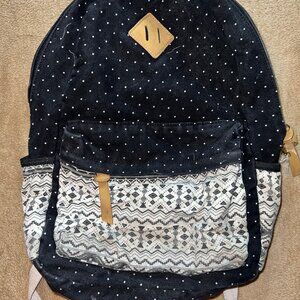 Black White polka dot Aztec geometric abstract zip‎ travel bag backpack B01